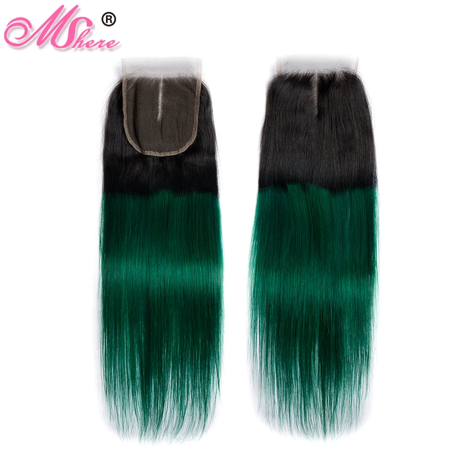 Mshere прямые волосы Ombre 3/4 Связки с закрытием 1B/Зеленый Перуанский натуральные