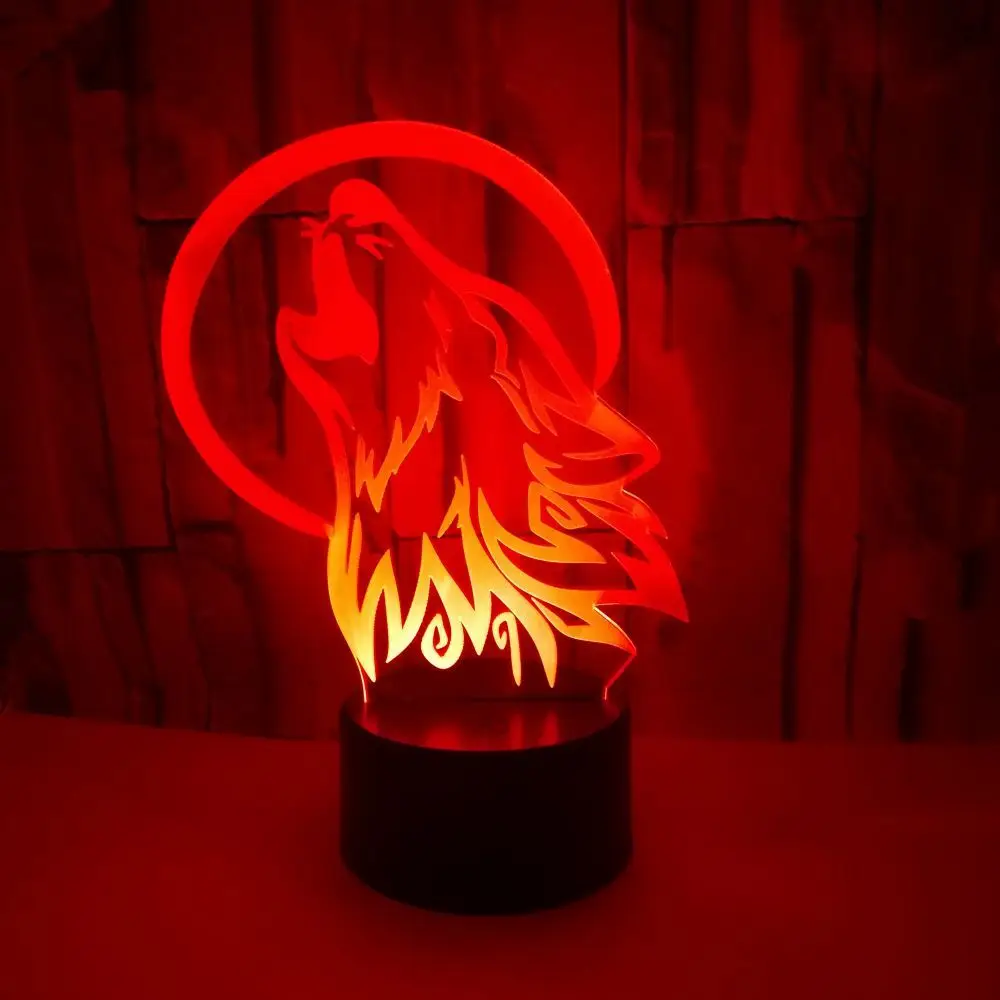 3d лампа с волком Прекрасная изменением 7 цветов цветной яркий 3D светильник для