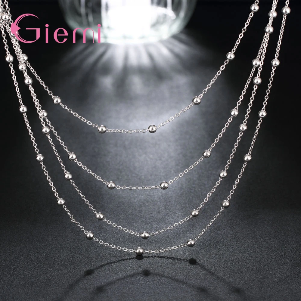 Genuine 925 Sterling Silver Women's Vintage Simple Design Four Layers Long Chain Necklace For Women Bridesmaid Jewelry Present |