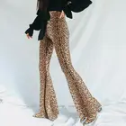 Весенние женские облегающие брюки с леопардовым принтом, длинные брюки-клеш с высокой талией