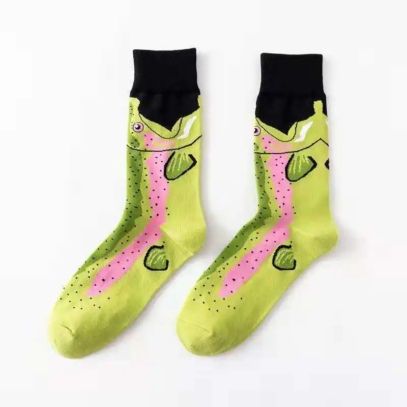 Salmon PEONFLY, мужские носки из чесаного хлопка, Harajuku, цветные, веселые, забавные, с медведем, рыбкой, длинные, теплые, нарядные носки для мужчин, для свадьбы, рождественский подарок - Цвет: Salmon