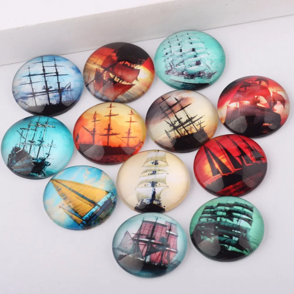 

reidgaller mixed handmade ship boat photo round dome glass cabochon 25mm 20mm 18mm 14mm 12mm 10mm diy jewelry findings