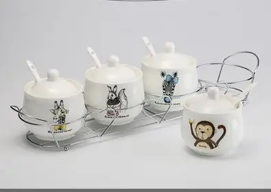 Сахарница в цветочном стиле с енотовым пингвином и обезьяной 4 1 Набор для соли