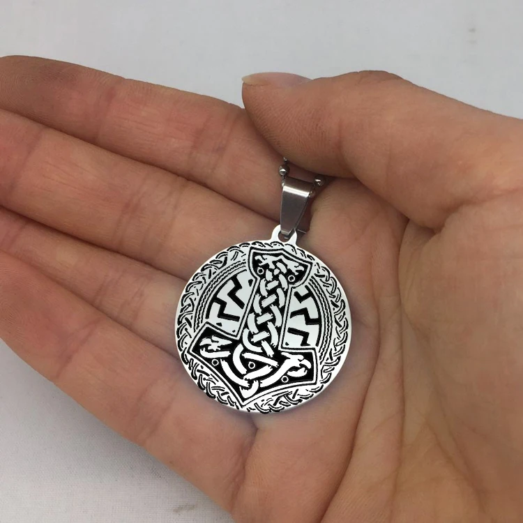 Personality Norse Vikings Pendant Necklace Thor's Hammer Knot Disc Necklaces Jewelry for Men YP7159 | Украшения и аксессуары