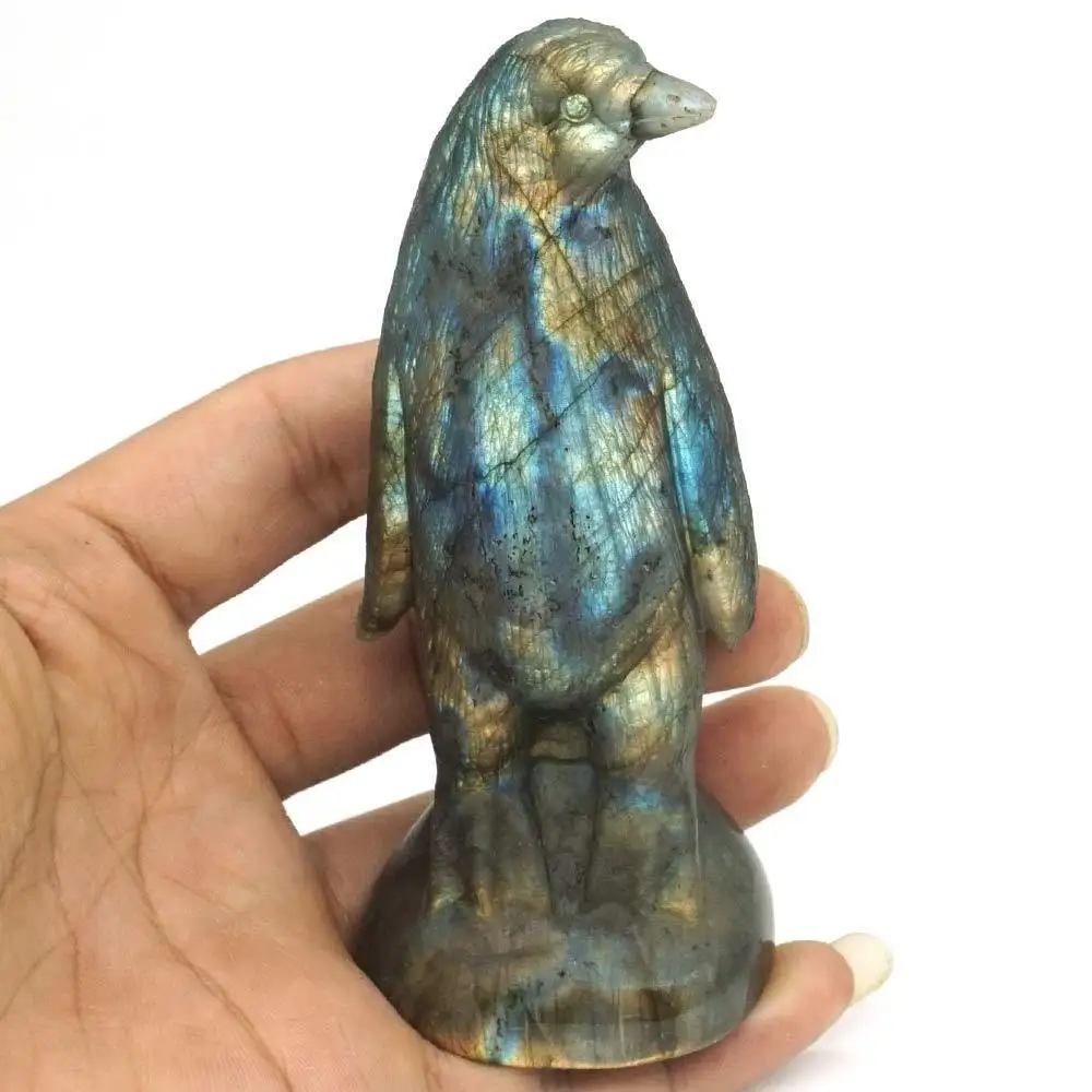 Penguin Natural Labradorite Animal Totem Statue Stone Sculpture Home Decor 4.33" | Дом и сад