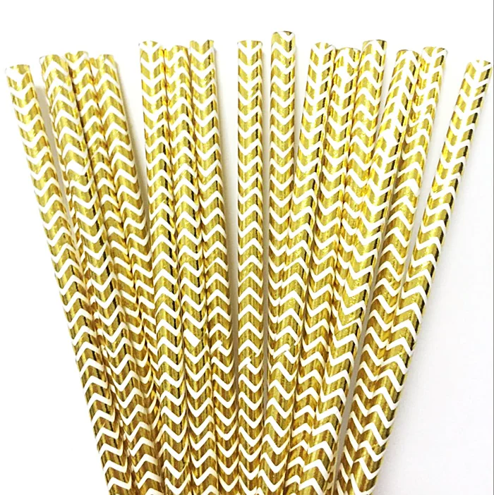 25 шт./лот фольга золотой серебряный красный узор бумажные соломинки для дня