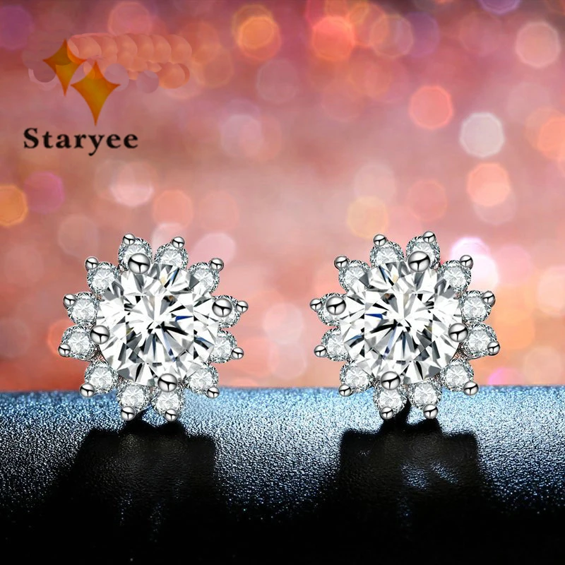 Серьги гвоздики с муассанитом 1 карат ювелирные изделия из натурального белого