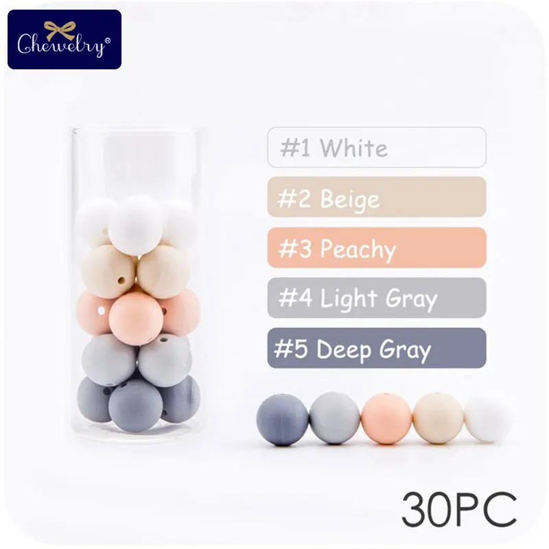 Gray-Peachy Series CHEWELRY 30 шт. 12 мм детский силиконовый Прорезыватель для зубов из бусин жемчужный силиконовый пищевой Прорезыватель для зубов DIY браслет для кормления детей - Цвет: Gray-Peachy Series