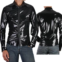 cool black latex top zipper long sleeve latex top men shirt with 100 handmade