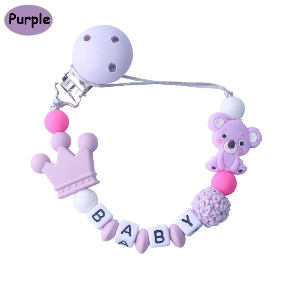 4-purple Уход за ребенком пустышка Клип цепь милый мультфильм медведь буквы жевательные игрушки для малышей Прорезыватель пустышка из бусин цепь ниппельная кормушка - Цвет: 4-purple