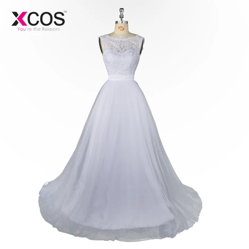 XCOS robe de mariage/Новинка 2018 года кружевное фатиновое платье с круглым вырезом и
