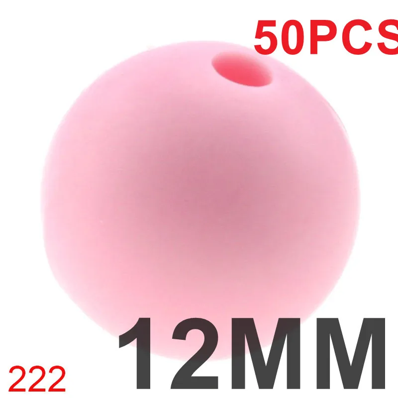 222 light pink 50 шт. силиконовые бусины Круглые 12 мм Bpa бесплатно жевательный детский Прорезыватель для ношения на цепочке браслет аксессуары пустышка цепочка ручная работа игрушка для кормления - Цвет: 222 light pink