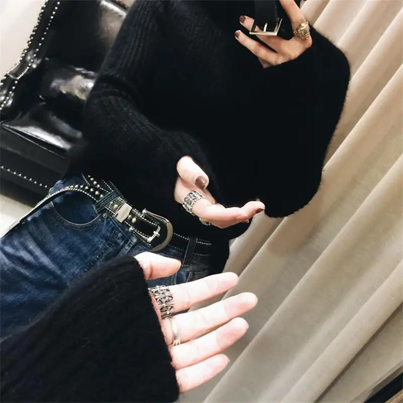 Gejas Ainyu autumn winter cashmere sweater female pullover high collar turtleneck women solid color lady basic | Женская одежда