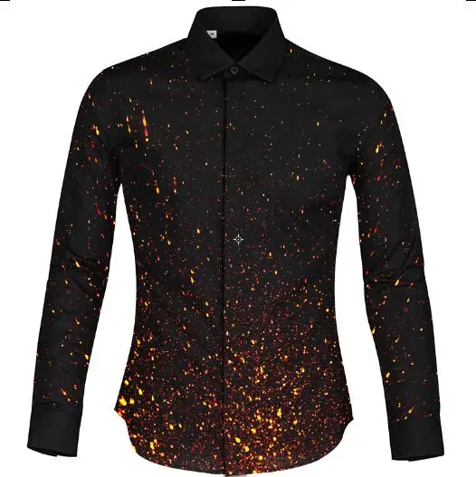 Многоцветный Облачный стиль галактика рубашка мужская брендовая camisa masculina Повседневная стильная блуза длинный рукав отложной воротник Деловая одежда размера плюс 2XL - Цвет: Многоцветный