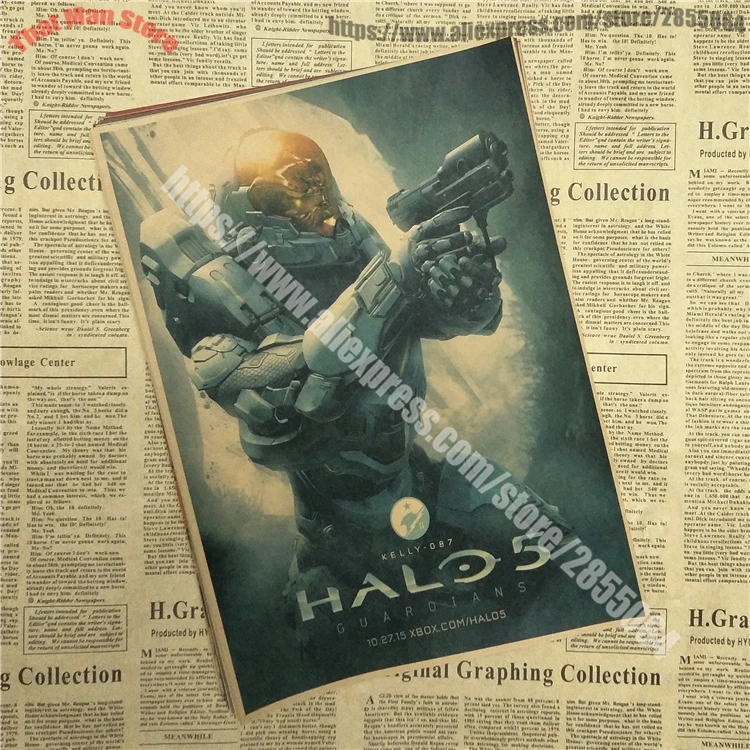 HALO 4 5 Guardians Master Chief Art винтажный основной плакат из крафт-бумаги с принтом Vedio игры картинки для гостиной настенный Декор - Цвет: Серый