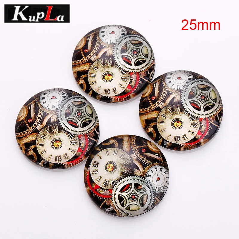 Смешанный стеклянный круглый кабошоны в стиле стимпанк механизм и часы сделай