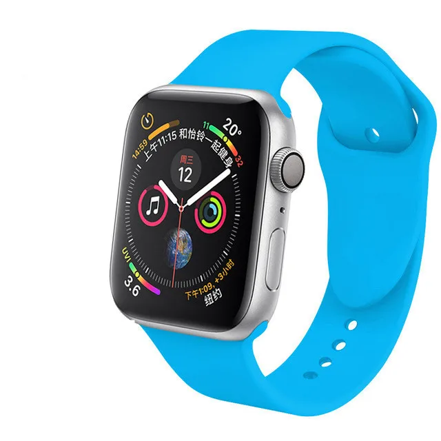 Light Blue 20 цветов, спортивная мягкая силиконовая лента для Apple Watch, 38 мм, 42 мм, 40 мм, 44 мм, браслет, сменный ремешок для IWatch, серия 1, 2, 3, 4 - Цвет ремешка: Light Blue