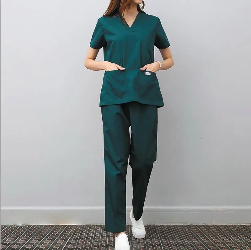 dark green WICCON, новая модная медицинская униформа, одежда для кормящих, короткий рукав, летнее пальто, короткий рукав, рабочая одежда, униформа для женщин, медицинская - Цвет: dark green
