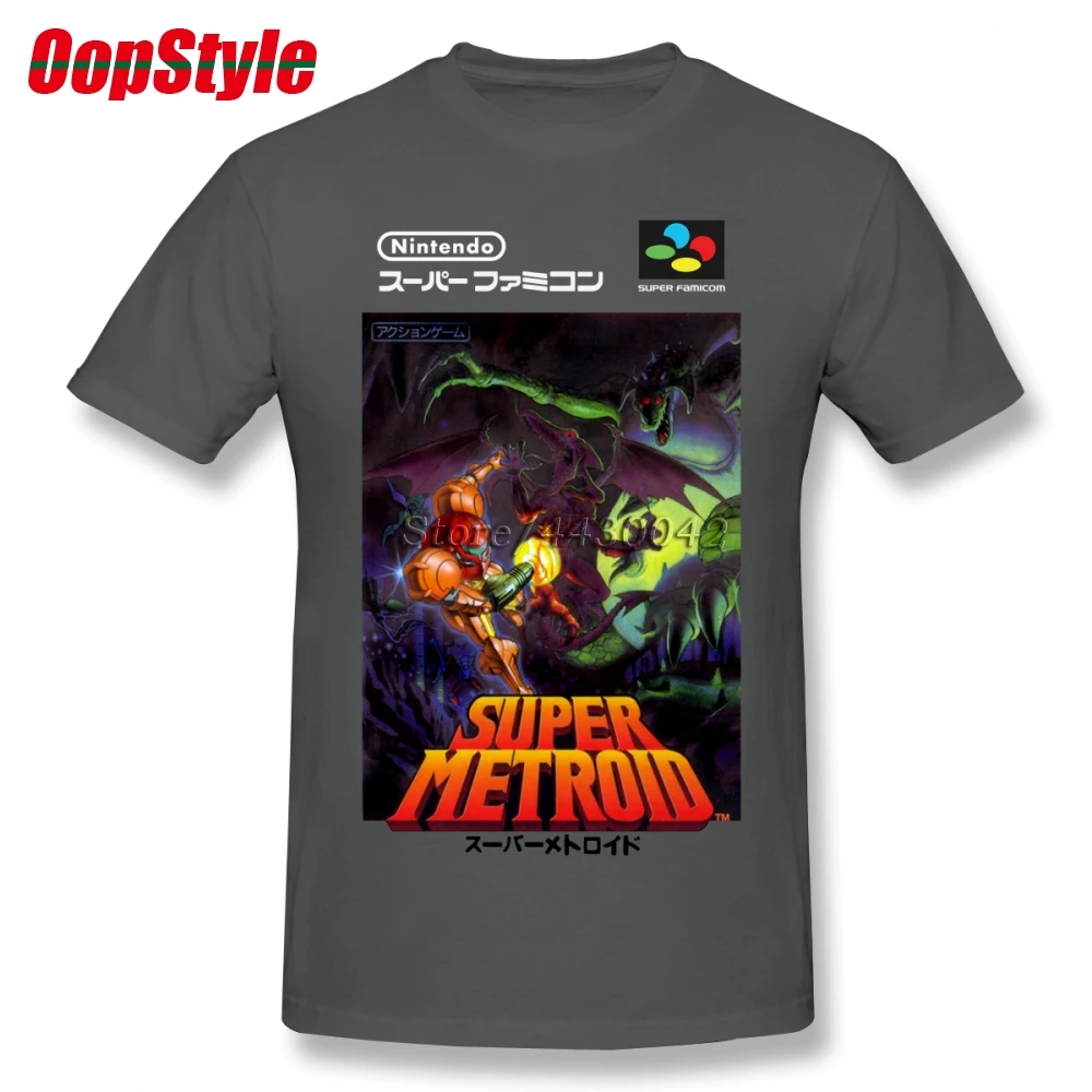 Супер Metroid nintendo Super Famicom японская коробка искусство рубашка SNES Футболка мужская Homme Пользовательские Короткий рукав плюс размер Мужская футболка - Цвет: Deep Heather