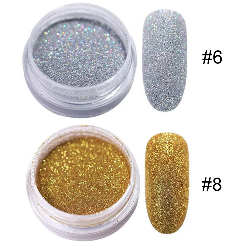 Color 6-8 Bittb 2 шт., градиентный блеск для ногтей, порошок, лазерная голографическая блестящая сахарная Хромовая пудра для ногтей, набор для украшения ногтей «сделай сам» - Цвет: Color 6-8