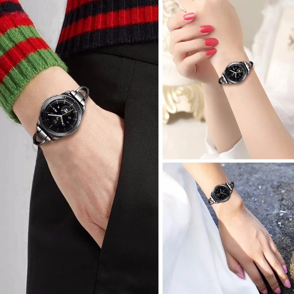 20mm Stainless Steel+ Diamond Watchband for Samsung Galaxy Watch 42mm Gear Sport Gear S2 Classic Jewel Band Quick Release Strap