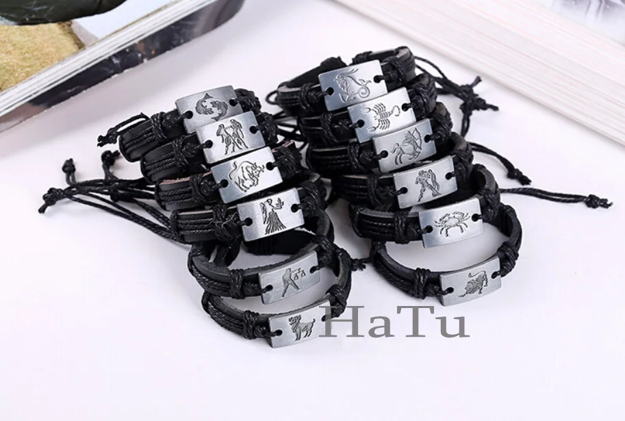 Ювелирные изделия 12 шт. античный серебряный сплав браслет созвездия черный