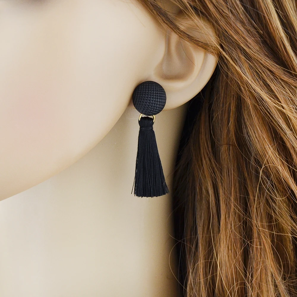 Boho Серьги Этническая Стиль белый черный хлопок кисточкой долго падение вечерние