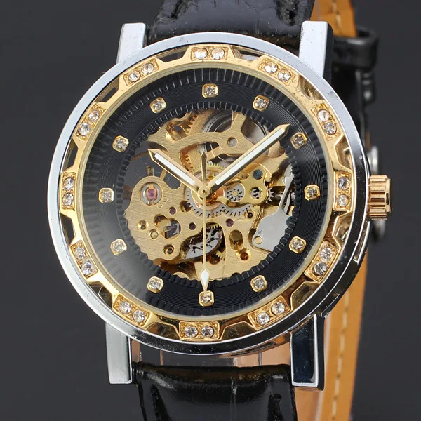 WINNER Роскошные мужские часы брендовые полые золотые бриллиантовые