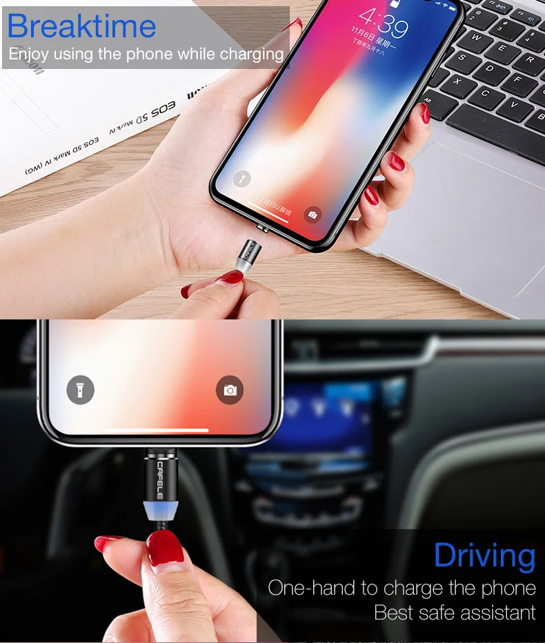 Cafele светодиодный магнитный usb-кабель type-C для телефона samsung Note 9 Магнитный зарядный кабель USB type-C Магнитный провод 100 см/200 см