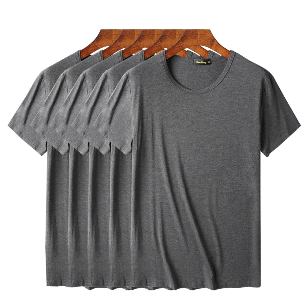 5pcs gray 5 шт. мужская майка из бамбукового волокна с вырезом под горло 95% бамбуковая вискоза 5% спандекс Мужская Удобная мягкая футболка с коротким рукавом - Цвет: 5pcs gray