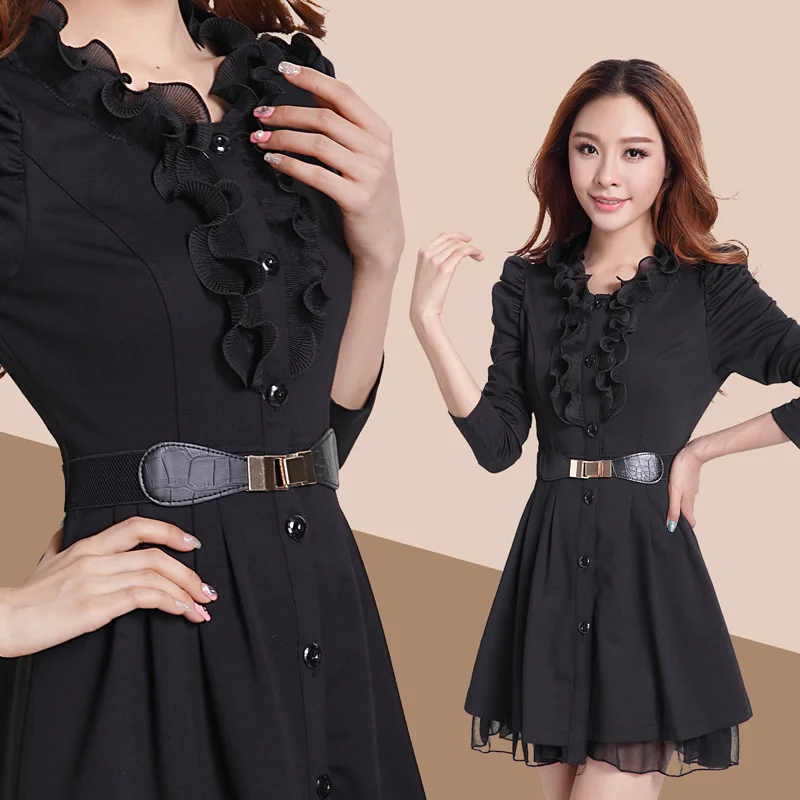 Осень-зима 2017 Женский Тренч большие размеры черное кружевное платье модное