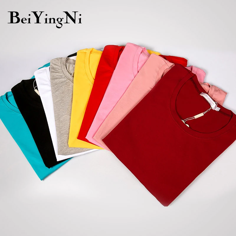 Beiyingni 2019 летняя хлопковая футболка с коротким рукавом для женщин однотонная