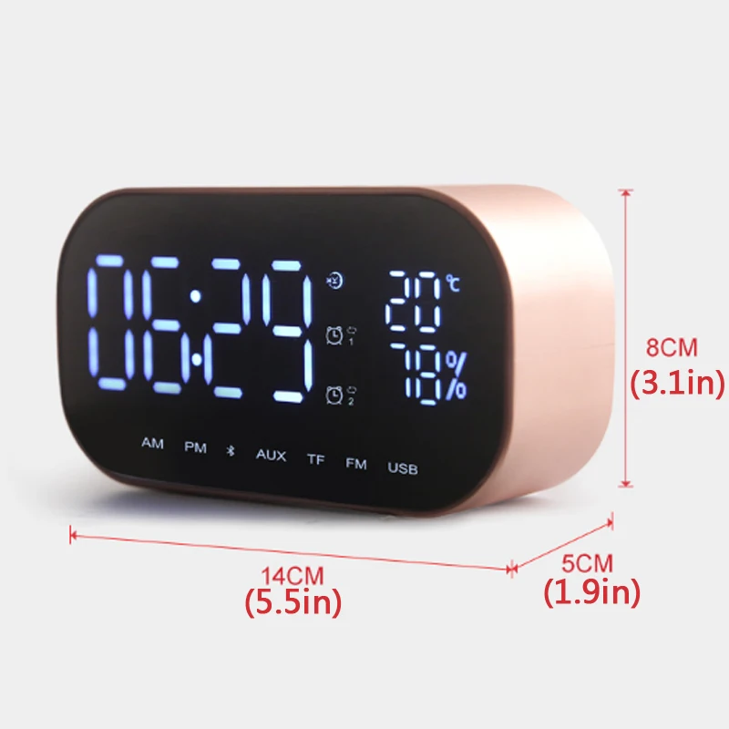 

LED Alarm Clock with FM Radio wireless Bluetooth Speaker Support Aux TF USB Music Player Wireless for Office Bedroom Free Ship