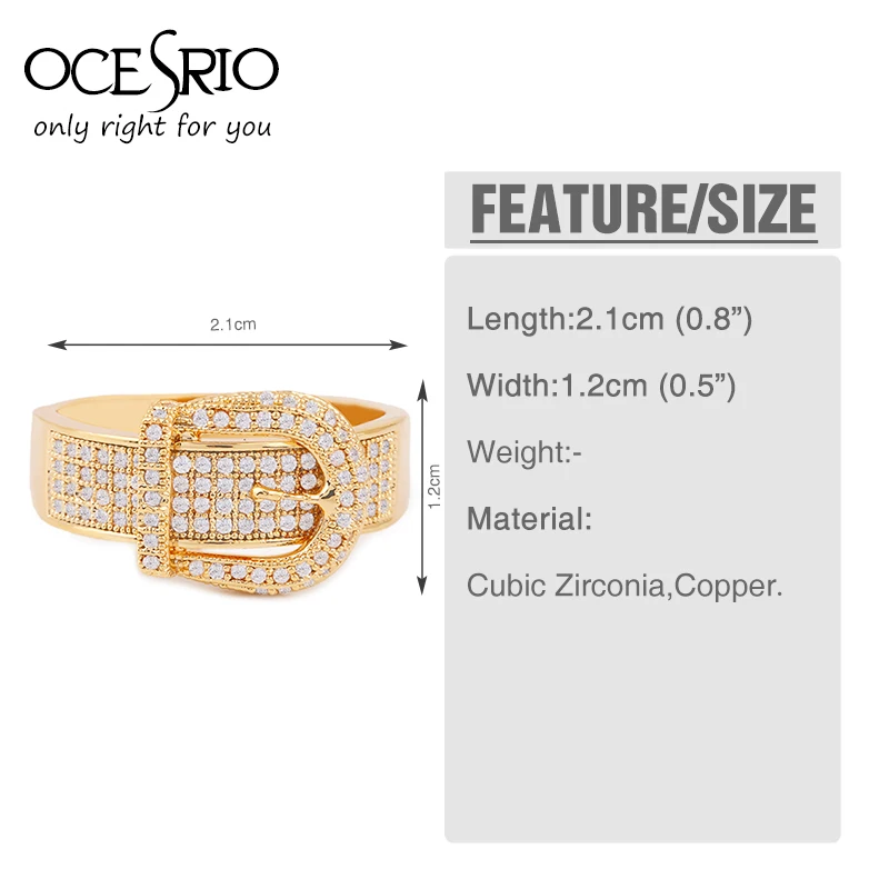 Женское кольцо OCESRIO Трендовое Золотое с пряжкой на ремне кубическим цирконием