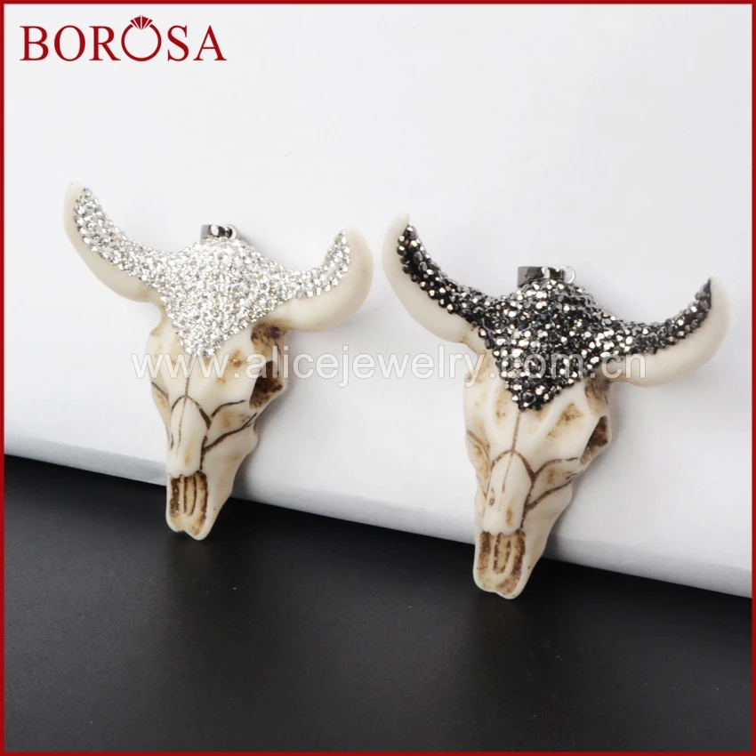 Подвески BOROSA Longhorn из смолы в виде рога с черным/белым цирконом | Украшения и