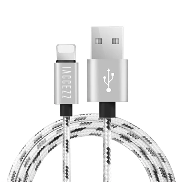 Серебристый ACCEZZ нейлоновый usb зарядный кабель для Apple iPhone XR XS MAX 8 7 6S Plus зарядный кабель для iPad Mini Быстрая зарядка Дата кабели синхронизации - Цвет: Серебристый