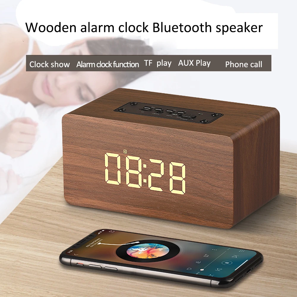 Abuzhen Портативный Hi-Fi Bluetooth динамик стерео беспроводной светодиодный дисплей часы