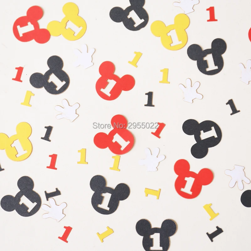 Mouse First Birthday Confetti-черные красные желтые вечерние украшения ручной