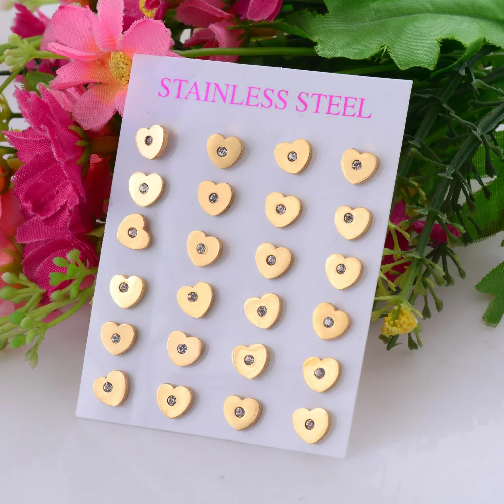 Высококачественные серьги из нержавеющей стали в форме сердца с кристаллами