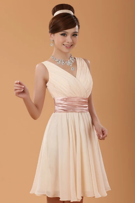 Мода шампанское цвет v-образным вырезом женская короткие дизайн реальная картина