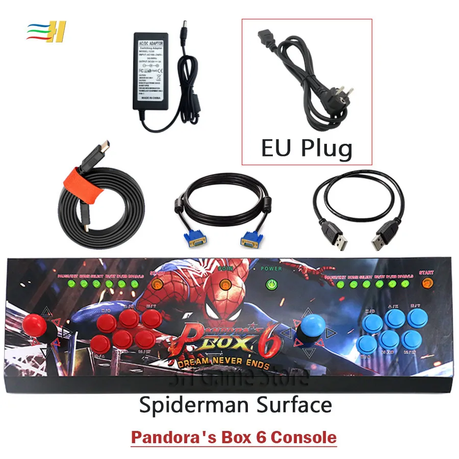 PB6 Spiderman EU Pandora Box 6 1300 в 1 аркадная консоль может добавить 3000 игр 2 игрока светодиодная Кнопка usb джойстик для ПК ps3 игровые автоматы - Цвет: PB6 Spiderman EU