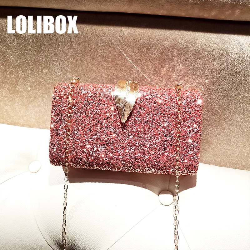 LOLIBOX женские клатчи розовые Блестящие Блестки металлический лист сплав клатч