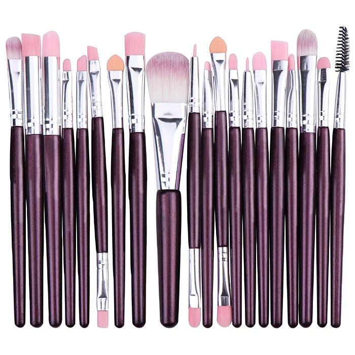 Purple and silver 20 шт., наборы кистей для макияжа, основа, пудра, Косметические румяна, тени для век, красота, блеск, макияж, брус, косметический набор инструментов для красоты - Handle Color: Purple and silver