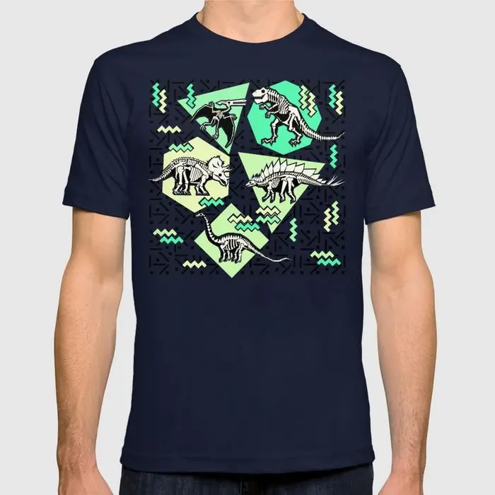Весна лето берсерка мужчины майка 90-х динозавров скелет неон шаблон с коротким