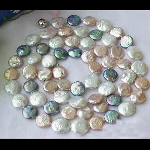 

Unique Pearls jewellery Store 33'' 14mm White Black Pink Coin Freshwater Cultured Pearl Necklace FN1055