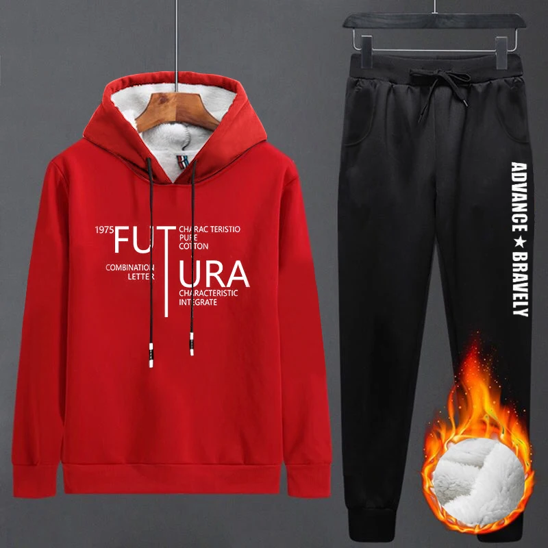 Мужской теплый спортивный костюм из плотного флиса с капюшоном зимняя