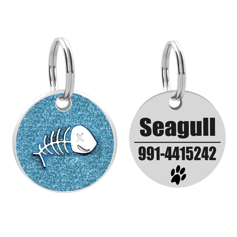 Персонализированные гравировальные бирки для собак кошек круглые рыбные кости