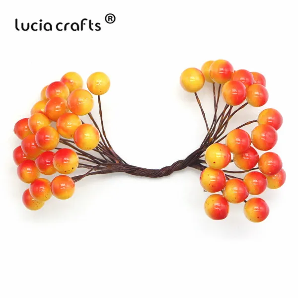 Распродажа! Lucia crafts 1 букет/5 букетов 10 мм Пена Искусственные фрукты тычинки Рождественский Декор DIY Подарочная коробка букет A0506 - Цвет: orange red  1bouquet