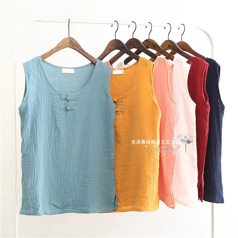 

Female Vintage Casual Tank Tops 2022 New Slim Cotton Solid Button Top Women New Fashion Beach Vacation Top Black