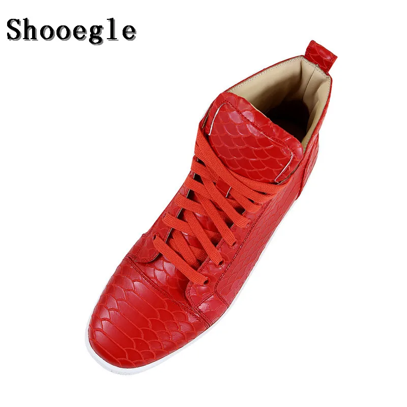 SHOOEGLE Модные мужские высокие ботинки со шнуровкой черные кроссовки из змеиной
